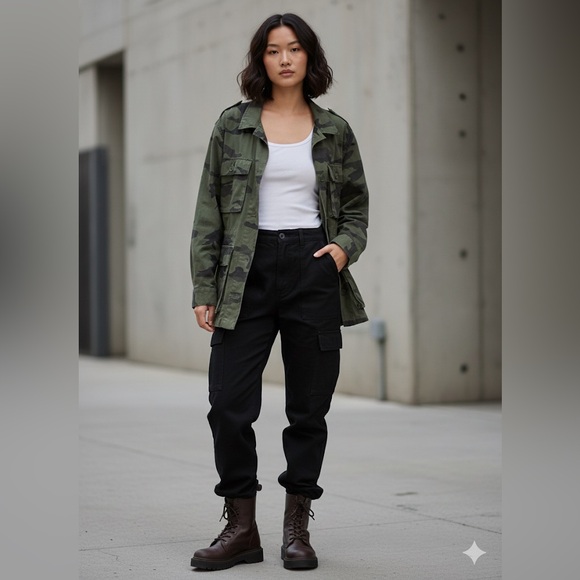 TNA Jackets & Blazers - TNA Aritzia Surplus Camo Jacket Cotton Military Field Coat Green Large